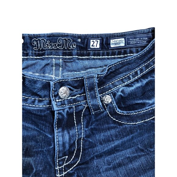 Miss Me Jeans Womens 27 Blue Bootcut Embroidered Cross Back Pockets Rhinestone - Picture 8 of 14